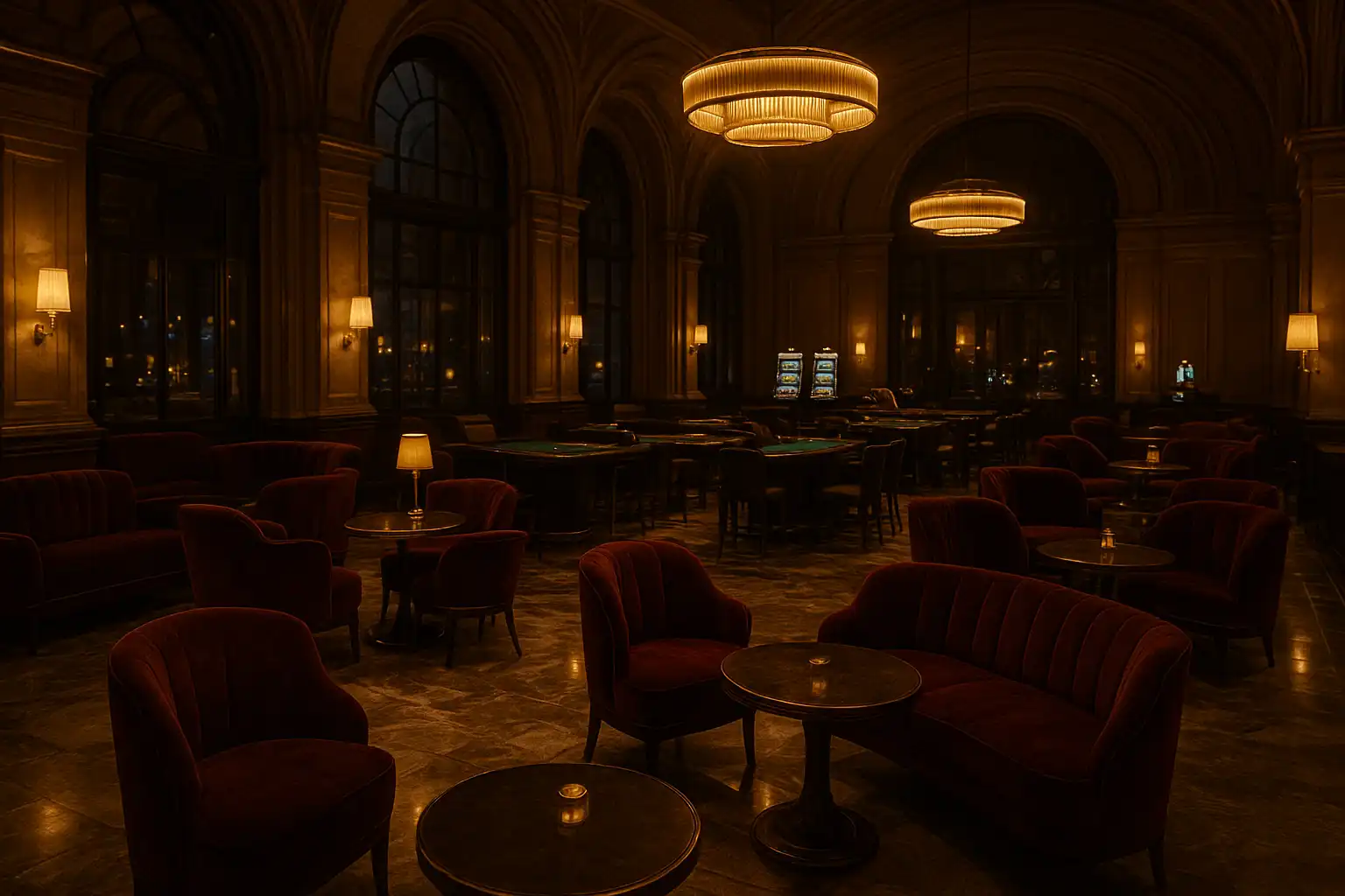 Brass and marble VIP lounge at MetroBetz Central Station with a private table
